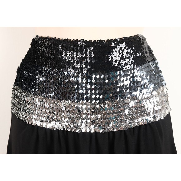 Pretty Good Brand Womens Sequined Skirt M Medium Black Stretch Bling Knee Length - Picture 2 of 7